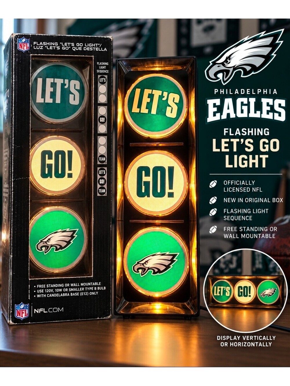 Philadelphia Eagles The Memory Company Flashing Let’s Go Light 2008 New in Box